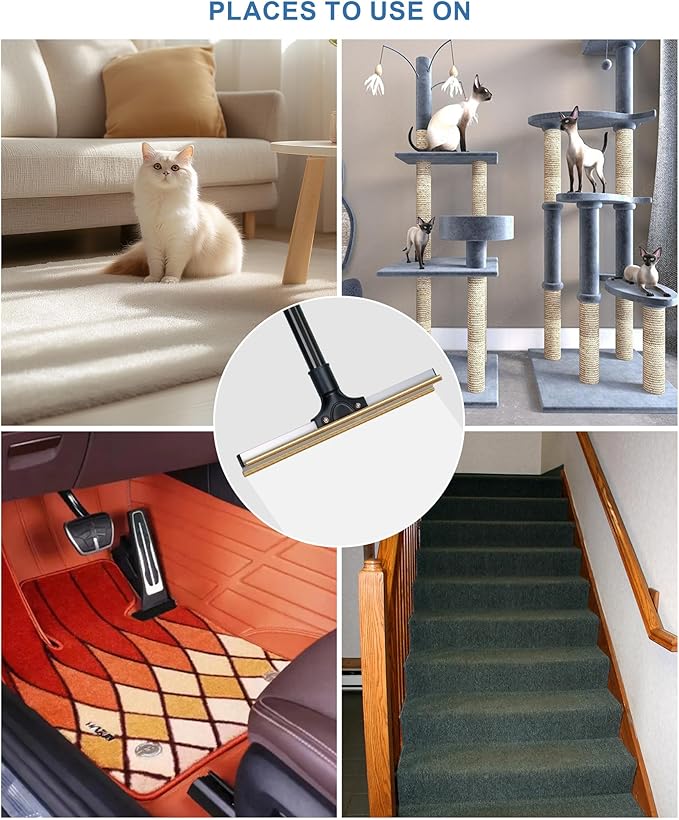 Carpet Rake for Pet Hair Removal, Reusable Dog Hair Remover with 47" Handle, Pet Hair Removal Tool with Innovative Metal Edge Design for Carpets, Rugs, Stairs, Pet Tower & Hard-to-Reach Places