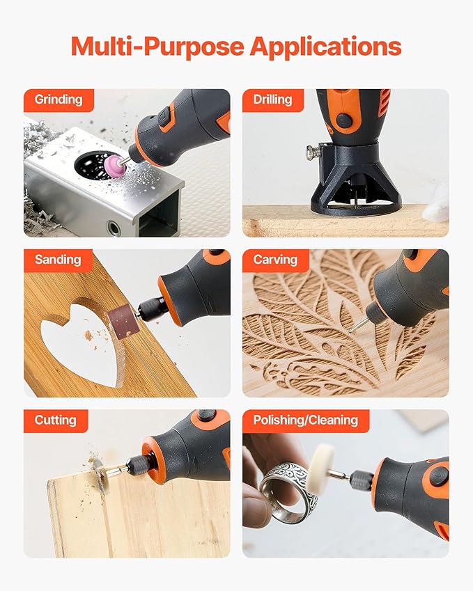 VEVOR 51-Piece Rotary Tool Kit, 200W Mini Power Rotary Tool Corded, 8000-40000RPM Multi-Purpose DIY Tools with Universal Chuck for Engraving, Sanding, Grinding, Polishing, Cutting, DIY Crafts