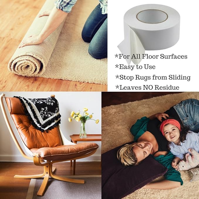 PRETMANNS Double Sided Carpet Tape - for Keeping Area Rugs & Carpets in Place – Great for Wood Working & Craft Projects - 33 Yards (2.5”Wide X 100ft Long)