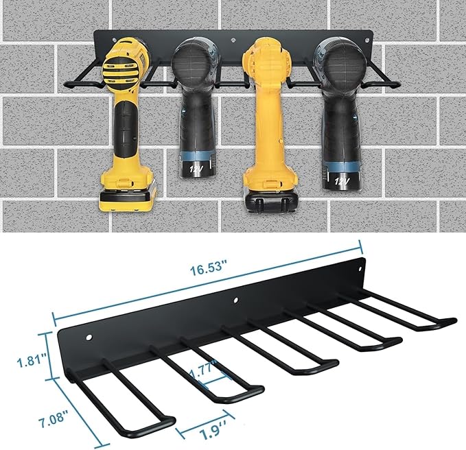 Electric Drill Storage Rack, 2PCS Heavy Duty Metal Wall Mounts, Holds 4 Drills, Compact Storage for Garage or Workshop