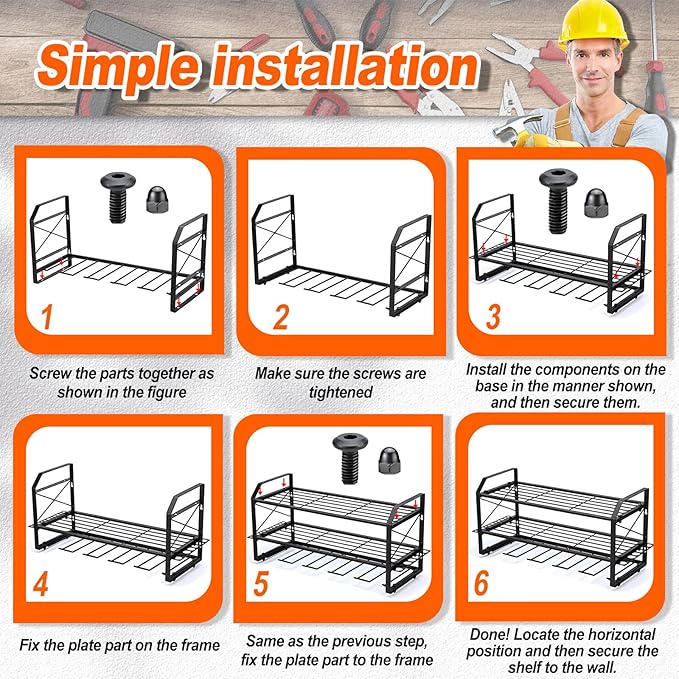 3 Tier Metal Cordless Tool Organizer, Power Tool Organizer Wall Mount for Men Love Tidy Spaces, Heavy Duty Wall Mount Garage Storage For Work Shop, Garage On Pegboard, Wood, Concrete