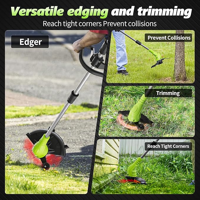 Aokia String Trimmer: Grass Edger with 4 Replacement Spools and 2 Blands - Lightweight Electric Lawn Cutter, 40V 2.0Ah Battery Powered Cordless Weed Wacker for Garden, Yard