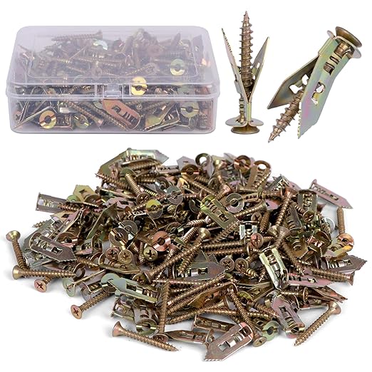 200P Self Drilling Drywall Anchors Screws Kit, 100 Anchors and 100 Screws for Heavy Duty, Upgraded Zinc Plated Steel,No Drill Needed,Perfect for TV, Bike, Shelf Straps, Cabinet & Fixing Curtains (200)