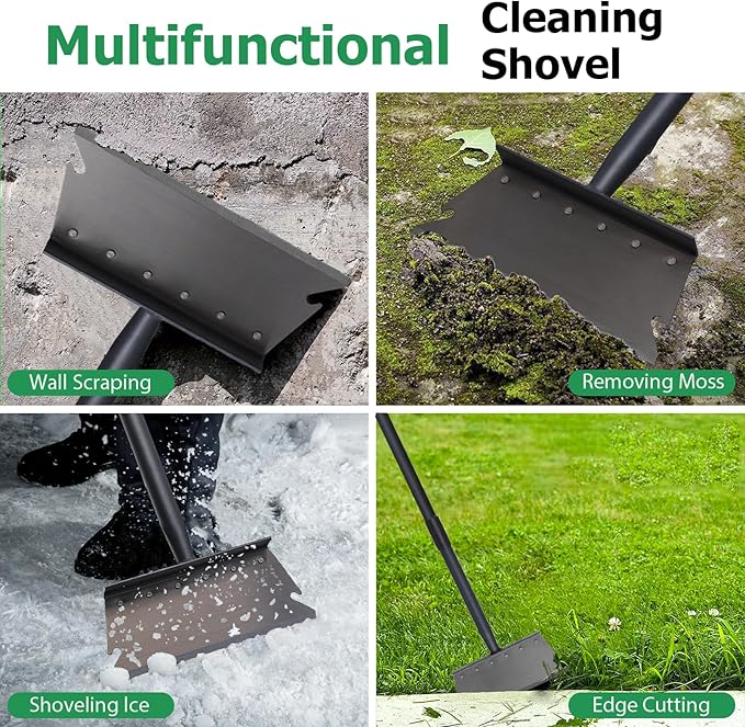 Garden Shovel, Ice Scraper, Multifunctional Cleaning Shovel with 59" Adjustable Handle Heavy Duty Garden Tool for Lawn Edging, Scraping, Weed and Ice Removal