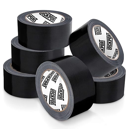 Lockport 6 Pack Black Duct Tape Heavy Duty Waterproof,20 Yards x 2 Inch,Strong Adhesive Roll for Indoor & Outdoor Repair,No Residue,Tear by Hand - Duct Tape Bulk Value
