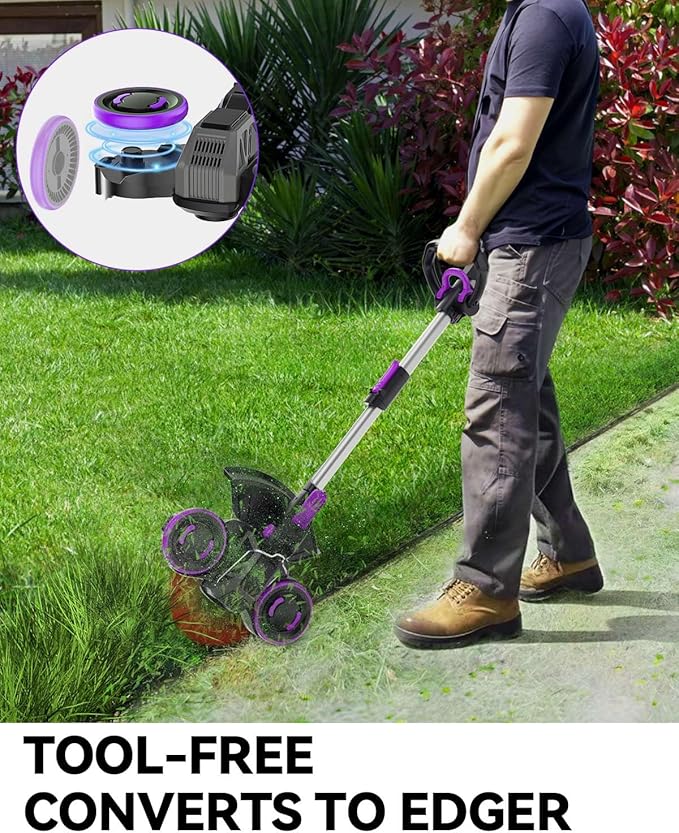 Weed Wacker Cordless, GearBrushless™, 3-in-1 Edger/Mower/Trimmer with Blade, 20V Battery Powered, 60 Min Runtime (WhackPro 4820XG)