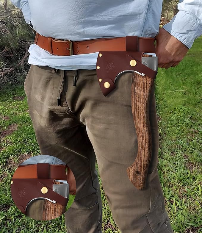 12.2 in Hatchet, Bushcraft Hatchet, 1065 High Manganese Steel and Beech Wood Handle with Leather Sheath Small Camping Hatchet for Carving Bushcraft Outdoor