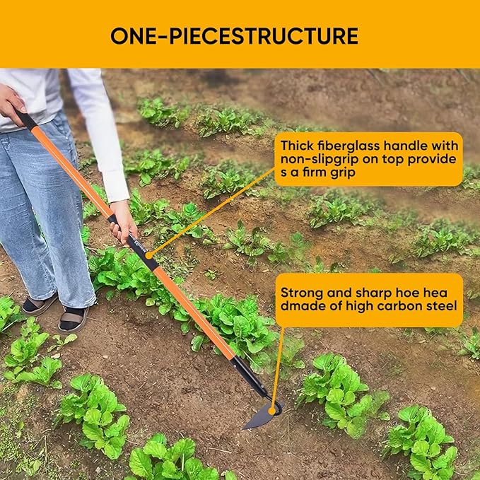 Garden Hoe Tool .for Weeding with Long Fiberglass Handle 57 Inches,Heavy Duty Hoe Garden Tool,