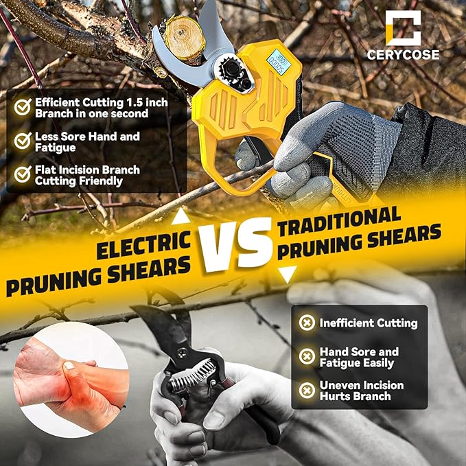 Pruning Shears Compatible with DeWalt 20v Battery,Cordless Electric Pruner with LCD Display & Imported SK7 Steel Blades,1.2-Inch Cutting Diameter for Gardening Tree Pruning(No Battery)