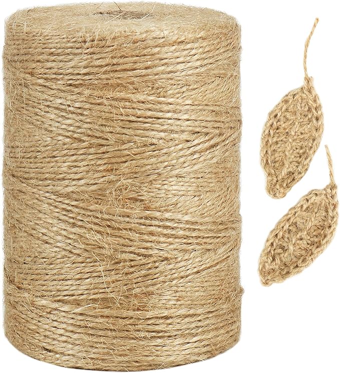 Tenn Well Natural Jute Twine, 984 Feet 2Ply 1mm Thin Brown Twine String for Crafts, Crocheting, Gift Wrapping, Gardening, Farmhouse Decor, Christmas Ornaments