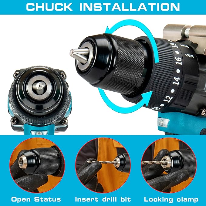 Cordless Drill, 1/2 inch Chuck Impact Drill/Driver, Brushless Motor 150Nm MAX Torque, 2 Variable Speed 2150RPM, Compatible with MAKITA 18V Batteries (NO BATTERY)