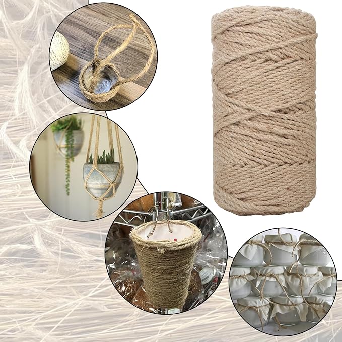 Natural Jute Rope 3mm x109 Yard 3 Strand, ZUEXT Handmade Jute Twine String,Burlap Hemp Rope for Artworks Gardening Bundling Camping DIY Crafting Knitting Plant Hanger Gift Wrapping Decor(100m)