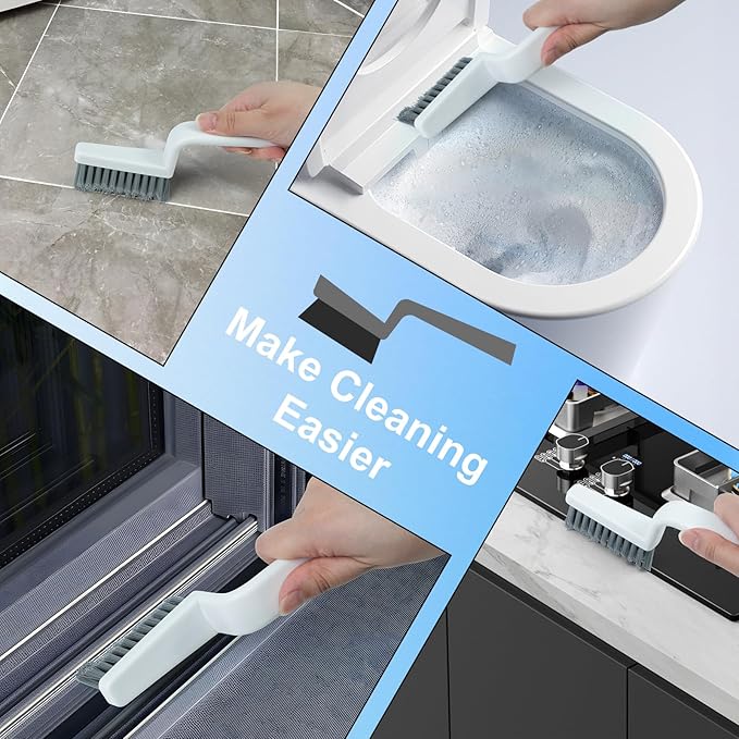 V-Shaped Grout Cleaner Brush, 3 Pcs Hard Grout Cleaning Brushes for Tile Floors, Handheld Grout Brush Set with 3 Hooks for Shower, Bathroom, Kitchen, Home Use