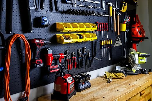 WallPeg Pegboard Panels Garage Organization - 12 ea (24"x16") Black Peg Board Panel Set - (PB-1-B) Tool Organizer, Crafts, Shop, Home, Office, Wall Storage Kit