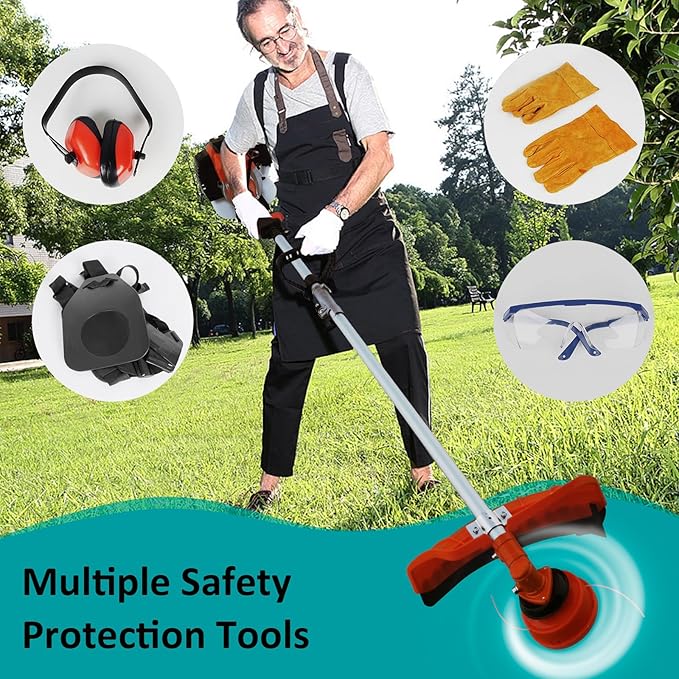 52cc Gas Weed Wacke, 6 in 1 Weed Eater 2-Stroke Gas String Trimmer Brush Cutter Gas Grass Trimmer Lawn Mower Grass Cutter