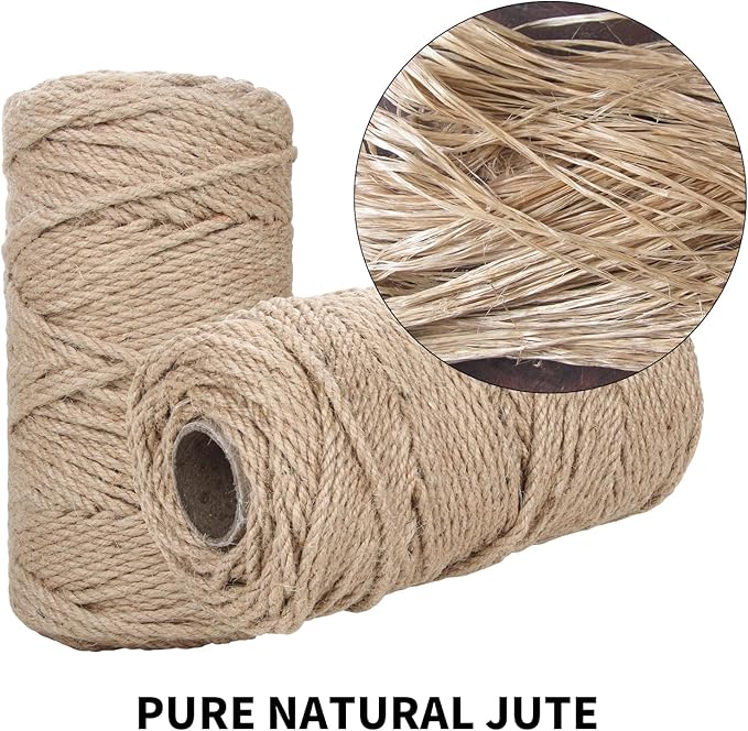 Natural Jute Rope 3mm x109 Yard 3 Strand, ZUEXT Handmade Jute Twine String,Burlap Hemp Rope for Artworks Gardening Bundling Camping DIY Crafting Knitting Plant Hanger Gift Wrapping Decor(100m)