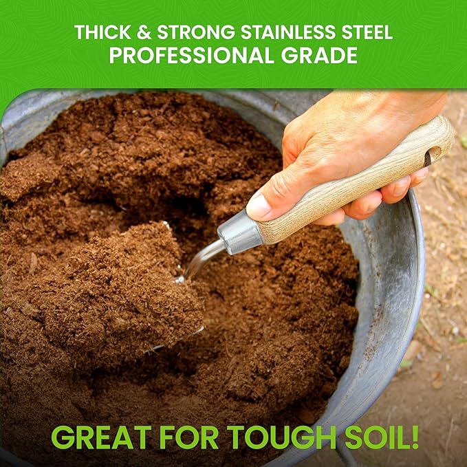 GARDEN GURU Eco Super Strong Garden Trowel with Ergonomic Wood Handle - 100% Recycled Stainless Steel - Rust Resistant - FSC Certified Wood - Perfect Tool for Gardening Weeding Transplanting & Digging