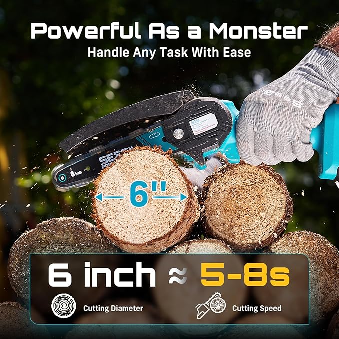 Seesii Mini Chainsaw, 6-inch Mini Chainsaw Cordless, Handheld Electric Power Chain Saw with Battery, for Tree Trimming Wood Cutting,Gifts for Father, Dad, Husband, Men