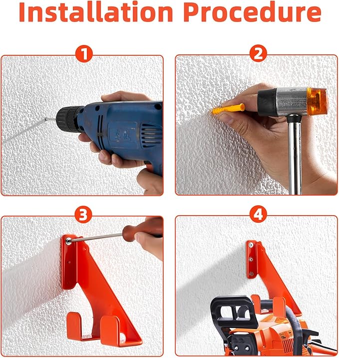2 Pack Chainsaw Holder, Wall Mount Chainsaw Hanger, 180 LB Heavy Duty Chainsaw Rack Storage Hook for Garage Organizer, Chainsaw Accessories, Universal Fit for Stihl, Poulan, Poulan Pro, Husqvarna
