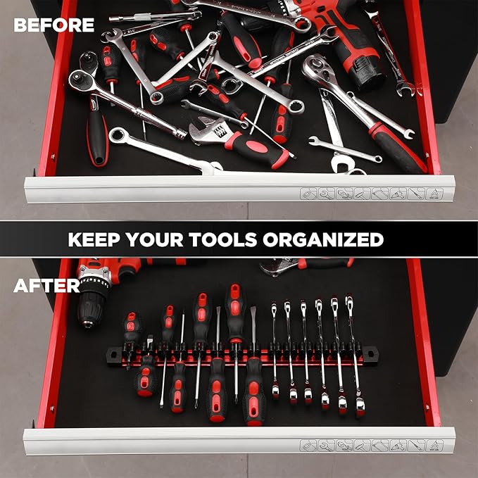 Mayouko Magnetic Screwdriver Wrench Organizer, Aluminum Rail Magnetic Tool Holder, Hand Tool Holder, Toolbox Accessories, Fits Up to 14 Screwdrivers/Wrenches (Tools not Included)