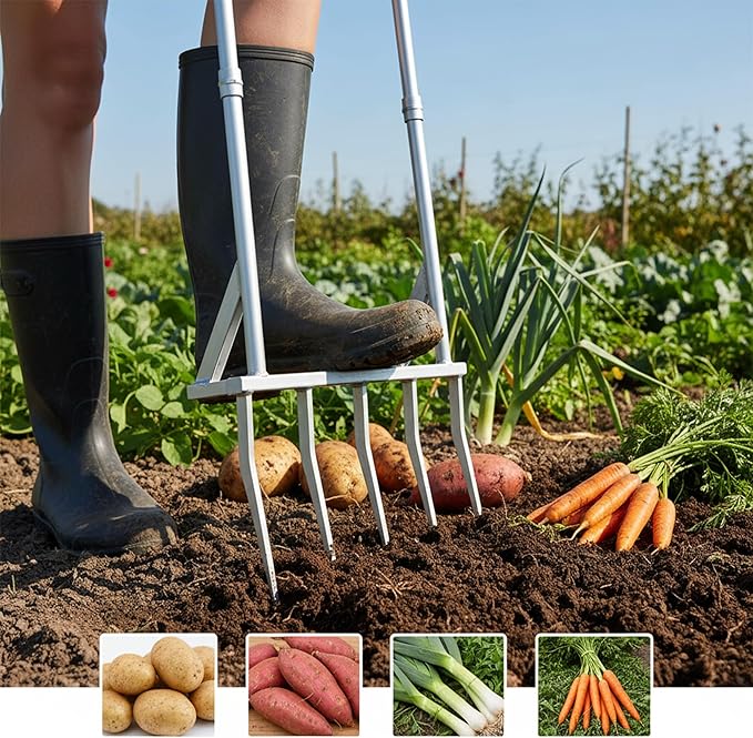 5-Tine Broad Fork Heavy Duty Garden Fork Built Tough for Lasting Durability Loosen and Aerate Clay Soil on Farms and in Home Gardens