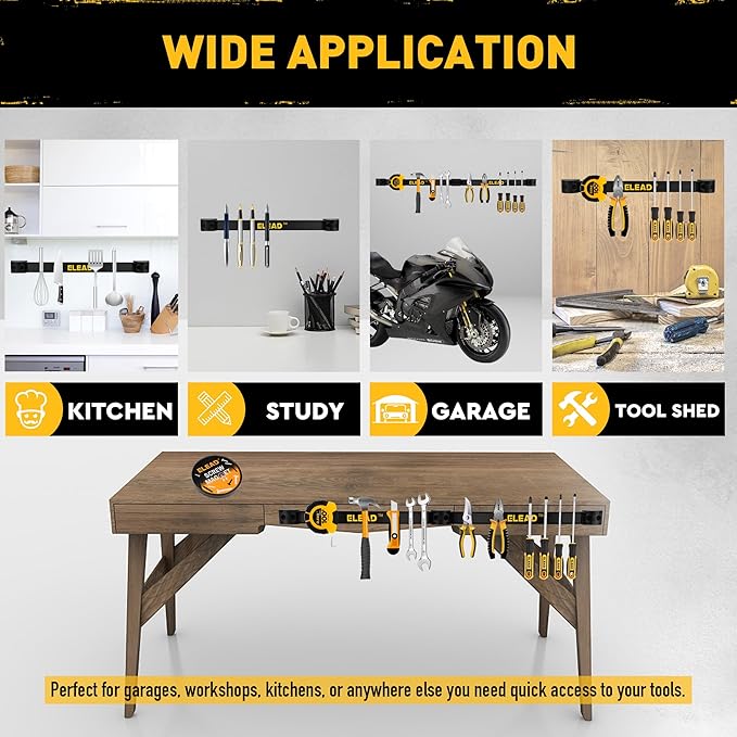 ELEAD Magnetic Storage Organizer Tool Holder - 9-Piece Wall Mount Rack Garage Organization Power Magnet Hanger Workbench Board Slatwall Van Organizers Mounted Hanging Strip