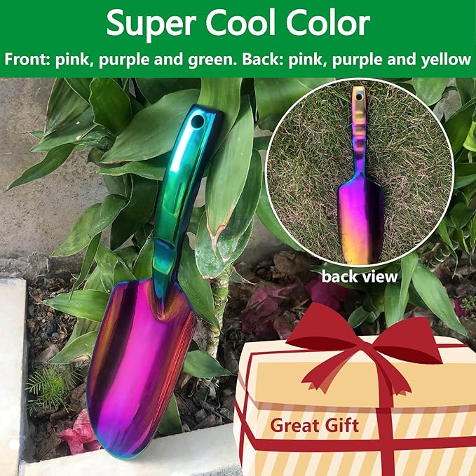 Garden Shovels - 2 Pack Gardening Tools, Heavy Duty Garden Trowels, High Strength Alloy Steel for Soil Digging Planting Transplanting Weeding - Solid Metal Handle, Colorful