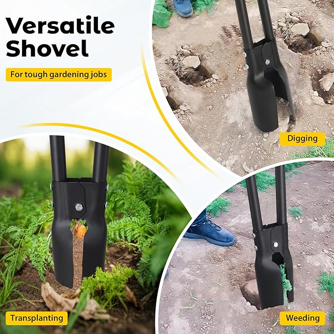 Post Hole Digger Tool, Heavy Duty Post Hole Digger with 55 Inch Handle, Dual Sharp Blades for Soil Plugging, Digging, Cultivating, Weeding, Manual Post Hole Digging Tool Garden Shovel, Black