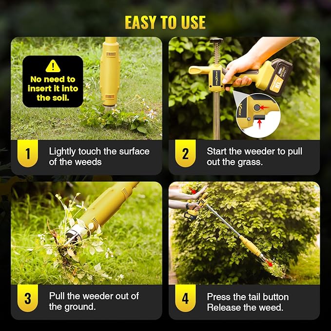 Weed Puller Tool,Electric Stand Up Weed Puller Tool, 21V Battery Powered w/ 2pcs 3000mAh,Heavy Duty 3-Claw Steel Root Weeder,for Dandelion Lawn Garden Yard