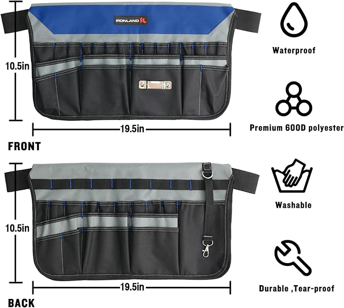 IRONLAND Bucket Tool Organizer Fit 3.5-5 Gallon Bucket, 51 Pockets, Bucket Tool Caddy Organization for Garden, Construction, Carpenter, Electrician, Builder Blue & Black