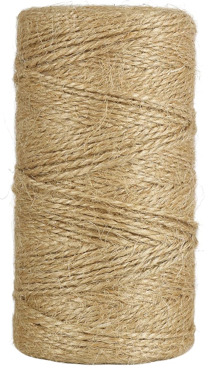 Tenn Well Natural Jute Twine, 328 Feet 2Ply 1mm Rustic Twine String for Crafts, Gift Wrapping, Wooden Bead Garlands, Halloween Decor, Christmas Ornaments