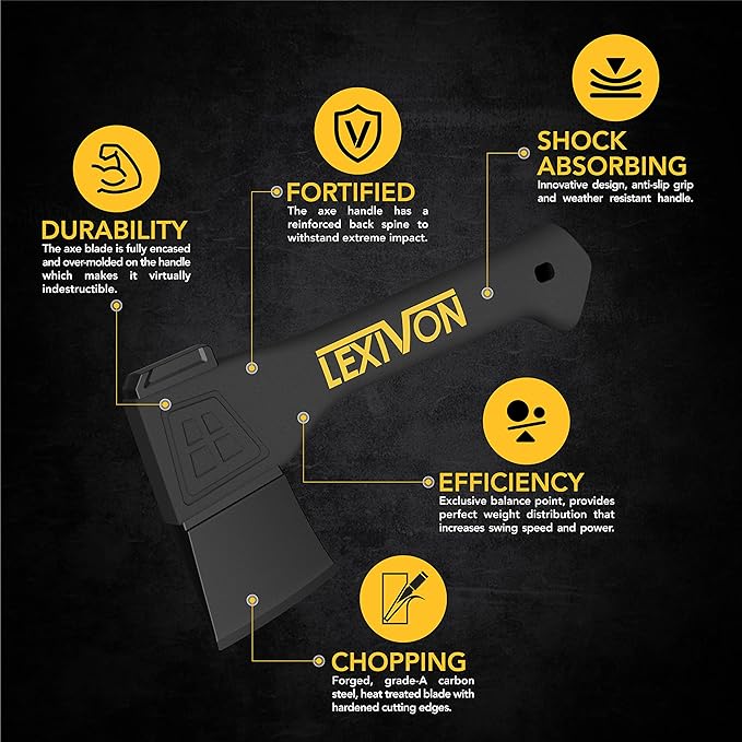 LEXIVON V9 Camping Hatchet, 9-Inch Axe | Ergonomic Grip, Lightweight Fiber-Glass Composite Handle | Protective Carrying Sheath Included (LX-V9)