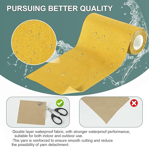 Canvas Repair Tape, 4×63 Inches Yellow Waterproof Self-Adhesive Patch for Outdoor Gear, Durable and Weatherproof Fabric Tape for Boat Covers, Couch,Tents, Sofas, Sun Shades, Awnings, and Lounge Chairs
