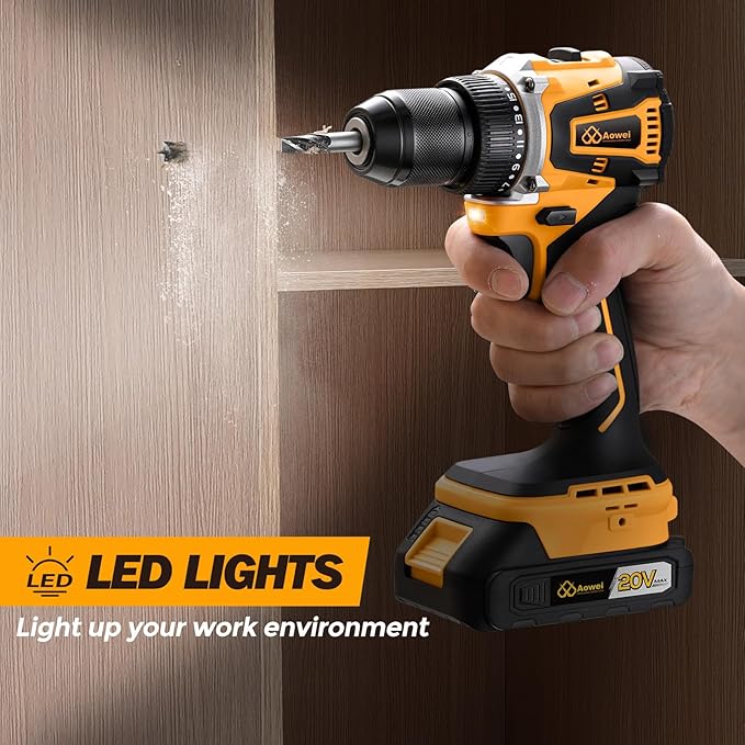 Cordless Drill Set/Driver, 20V Electric Power Drill With Battery And Charger, 40N Torque, 20+1 Settings, 2 Batteries,3/8-Inch Keyless Chuck, Driver Bits Kit, LED Light