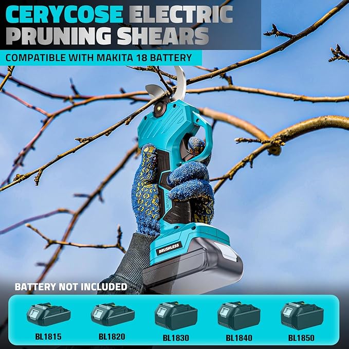 Cordless Electric Pruning Shears Compatible with Makita 18V Battery, Portable Pole Pruner with LCD Display & Imported SK7 Steel Blades,1.5-2-Inch Cutting Diameter for Gardening Shears