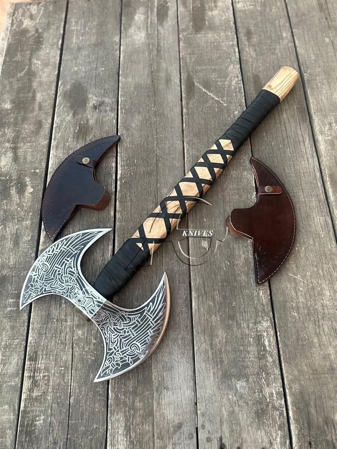 MDM-Ax106 24" Double Headed Viking Axe – Handmade High Carbon Steel Battle Axe with Rosewood Shaft | Double Sided Dane Axe | Custom Gift for Men | Christmas