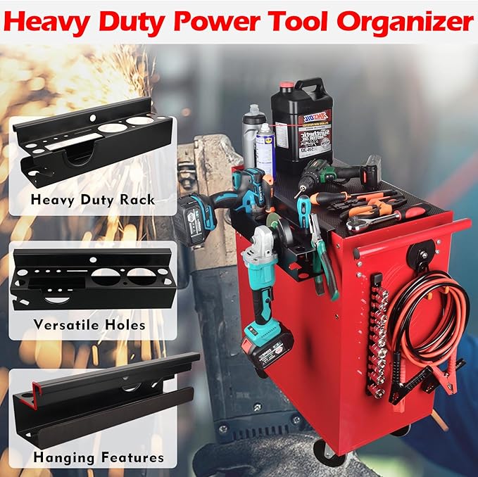MUTUACTOR Power Tool Organizer,Heavy Duty Drill Driver Angle Grinder Holder,Quick Access Impact Drill Holder Tool Rack Utility for Rolling Tools Chest Utility Storage Carts