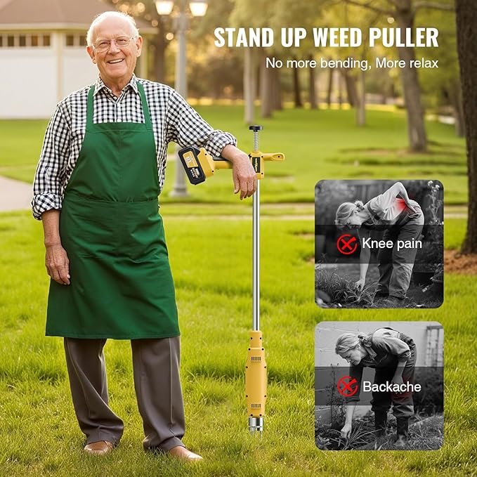 Weed Puller Tool,Electric Stand Up Weed Puller Tool, 21V Battery Powered w/ 2pcs 3000mAh,Heavy Duty 3-Claw Steel Root Weeder,for Dandelion Lawn Garden Yard