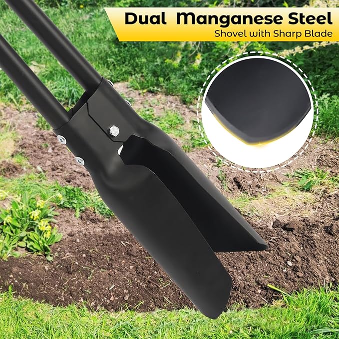 Post Hole Digger Tool, Heavy Duty Post Hole Digger with 55 Inch Handle, Dual Sharp Blades for Soil Plugging, Digging, Cultivating, Weeding, Manual Post Hole Digging Tool Garden Shovel, Black