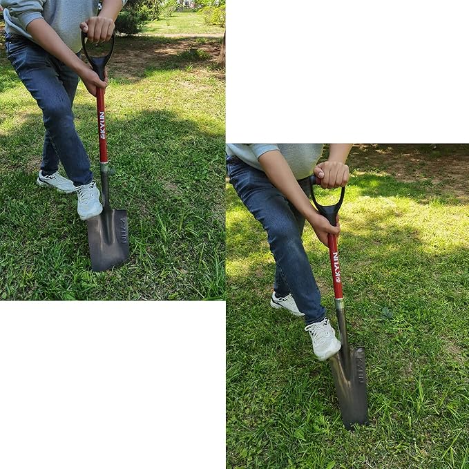 KYLIN 14-Gauge Heavy Duty Shovels Set,2-Piece Fiberglass D-Handle Spade,16” Drain Landscping Shovel, for Gardening, Cleaning Out Ditches, Laying Cable Channels, Construction and Landscaping Industry.