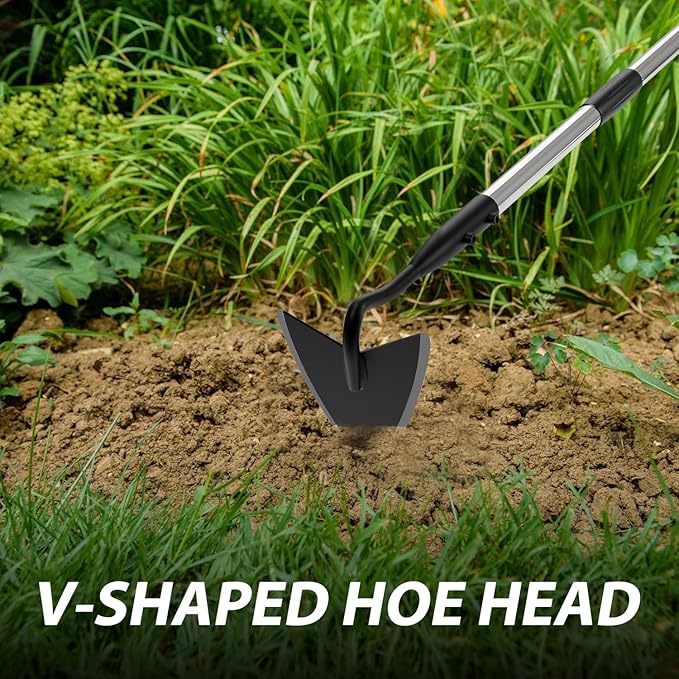 Warren Hoe Garden Tool, Heavy Duty Garden Hoes for Weeding Long Handle, Easy Stand Up Triangle Weeder Tool for Garden, 35-66 inch Adjustable Gardening Hoe for Weed, Trench, Loosen Soil, Landscape