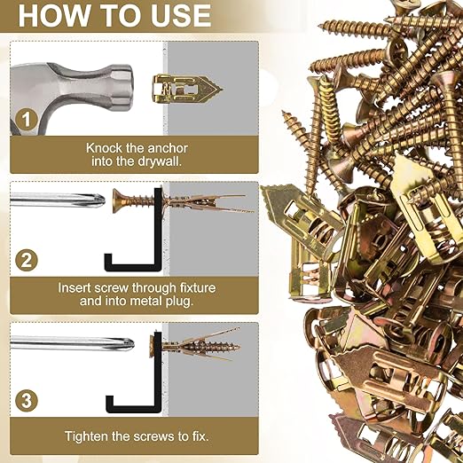 40 Sets Self-Drilling Drywall Anchors, Zinc Plated Steel Screws and Anchors Kit Heavy Duty, No Drill or Holes in Wall, for Garden Statues, Patio Furniture, TV, Shelf Straps, Cabinets - 4 Sizes