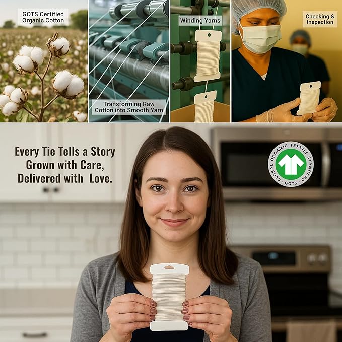 Organic Butcher’s Twine 100 Feet for Cooking & Trussing Meat– 1.2mm Heavy Duty Natural Cotton Kitchen String, Food-Safe & Oven-Safe for Turkey, Baking, BBQ & Crafts