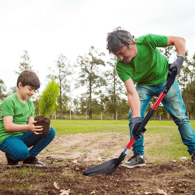 Sand Sifter Shovel - Soil Sifter for Beach, Gardening, Cat Litter, Chicken Coop Scooper and Metal Detecting - Durable Metal Mesh Scoop with Ergonomic Handle Double Grip