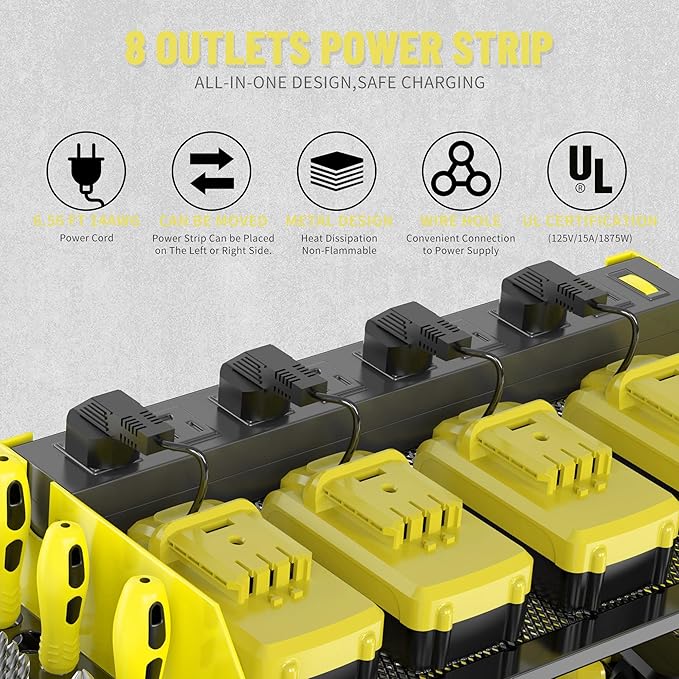 Heavy Duty Drill Holder & Power Tool Organizer Wall Mount, Metal Cordless Tool Organizer for Cordless Drill, Accessory Holder Rack (3L4D WITH CHARGING STATION (YELLOW), With Charging Station)