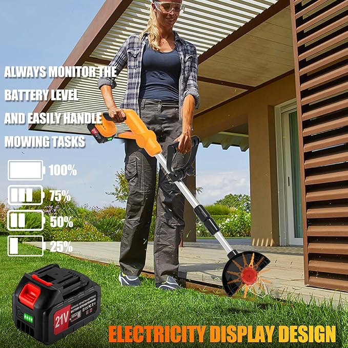 Electric Weed Wacker Eater Cordless String Trimmer Battery Powered, 21V/4000mAh Grass Trimmer Battery Operated Brush Cutter, 3 in 1 Lightweight Weed Trimmer/Lawn Edger/Trimmer Edger for Yard Garden