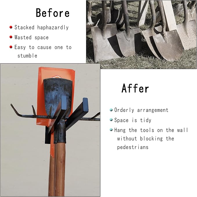 Wall Mounted Tool Rack, Heavy Duty Tool Rack for Heavy Tools Such as Shovels And Rakes, With Metal Screws and Anchors