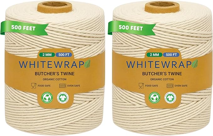 Premium Organic Butcher’s Twine | 2mm Natural Cotton, 1000 Feet – Oven-Safe for Turkey Trussing, Meat Roasting & Baking | Strong & Versatile for Cooking, Crafts & Gift Wrapping