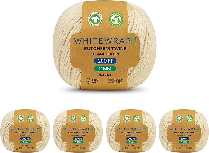 Premium Organic Butcher’s Twine | 2mm Natural Cotton, 1000 Feet – Oven-Safe for Turkey Trussing, Meat Roasting & Baking | Strong & Versatile for Cooking, Crafts & Gift Wrapping