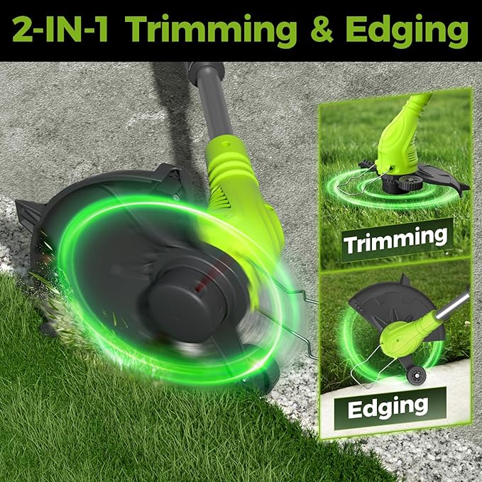 Aokia String Trimmer: Cordless Weed Wacker with 40V 2.0Ah Battery - Lightweight Electric Lawn Edger - 2 in 1 Trimmer & Edger Lawn Tool Grass Cutter with 8 Lines and 2 Plastic Blades for Garden, Yard